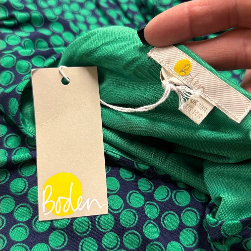 Boden NWT Green and Navy Polka Dot Dress Size 14R - Picture 9 of 12